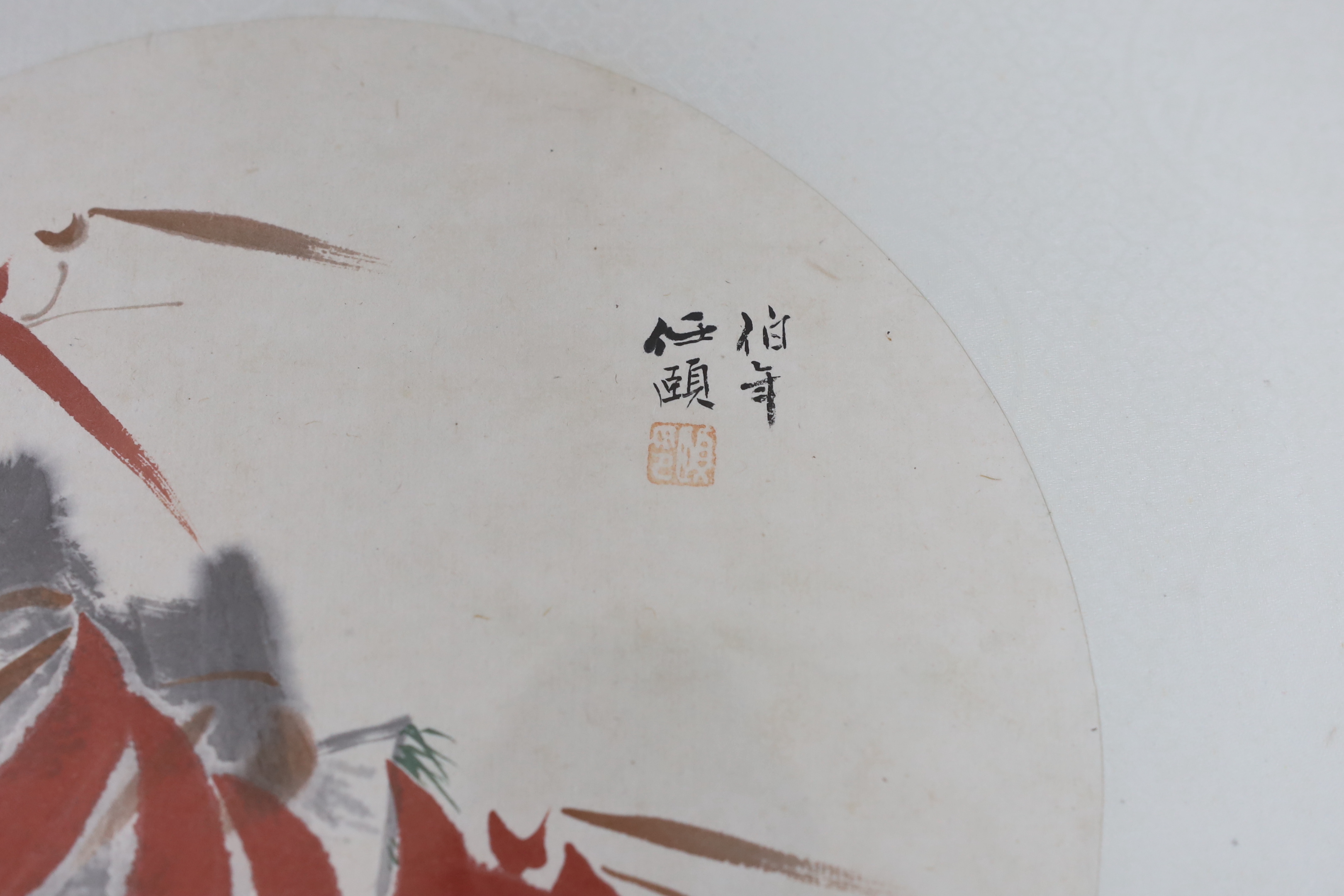A Chinese painted fan leaf